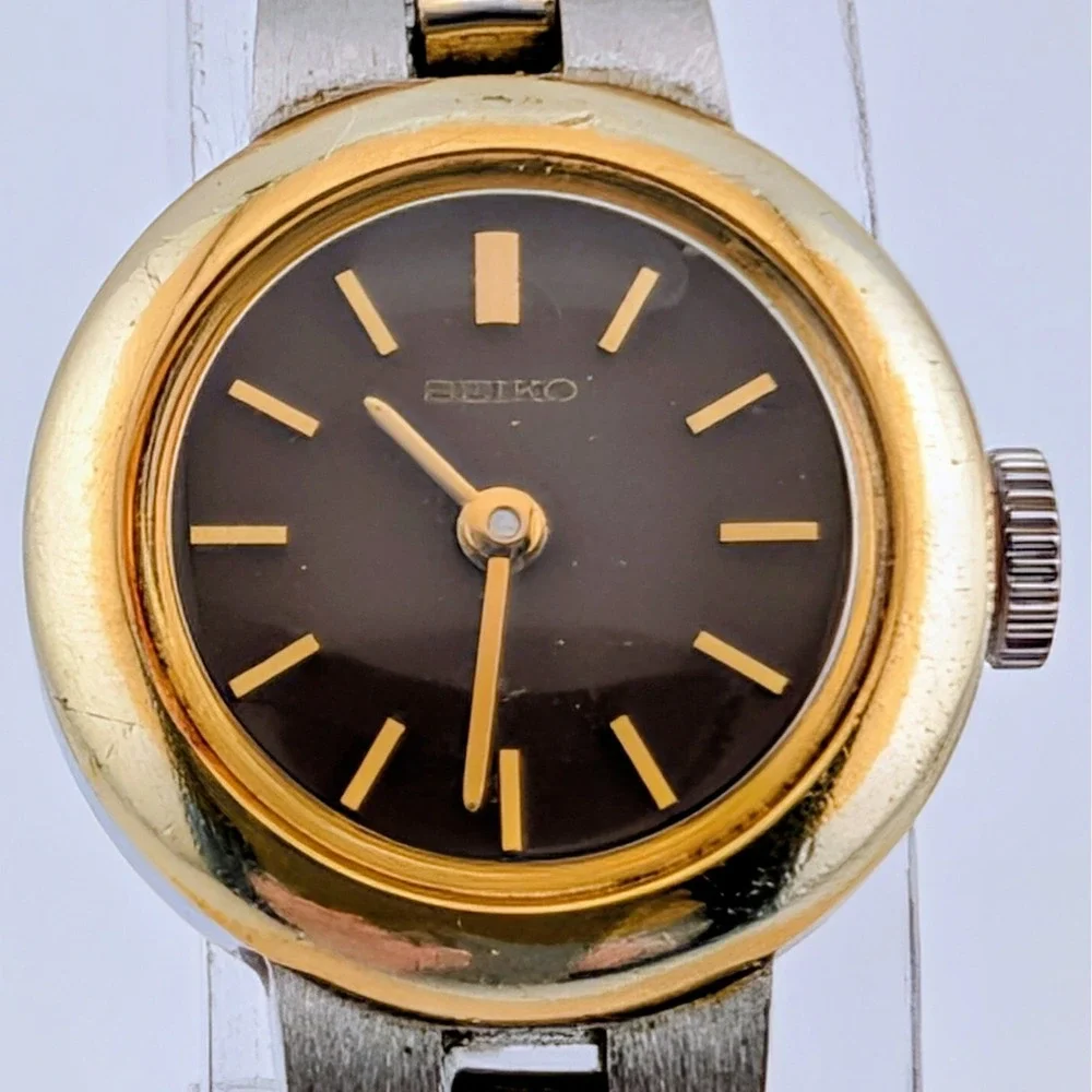 Vintage Seiko 11-1289 Manual Wind Brown Dial Two Tone Ladies Watch 19mm 6.25